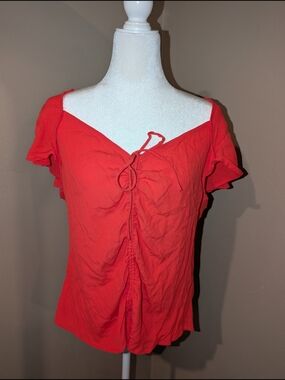 NWT Guess Women's Coral Tie-Front Short Sleeve Top